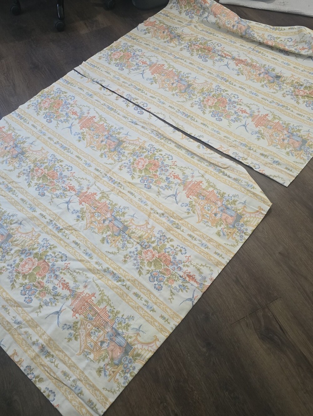 Chinoiserie toile drapery panels Custom Made Fully Linen Lined